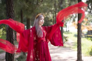 lady in red costume